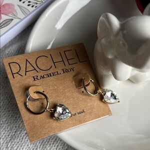 RACHEL Rachel Roy Gold Hoop Earrings with Clear Heart Crystals